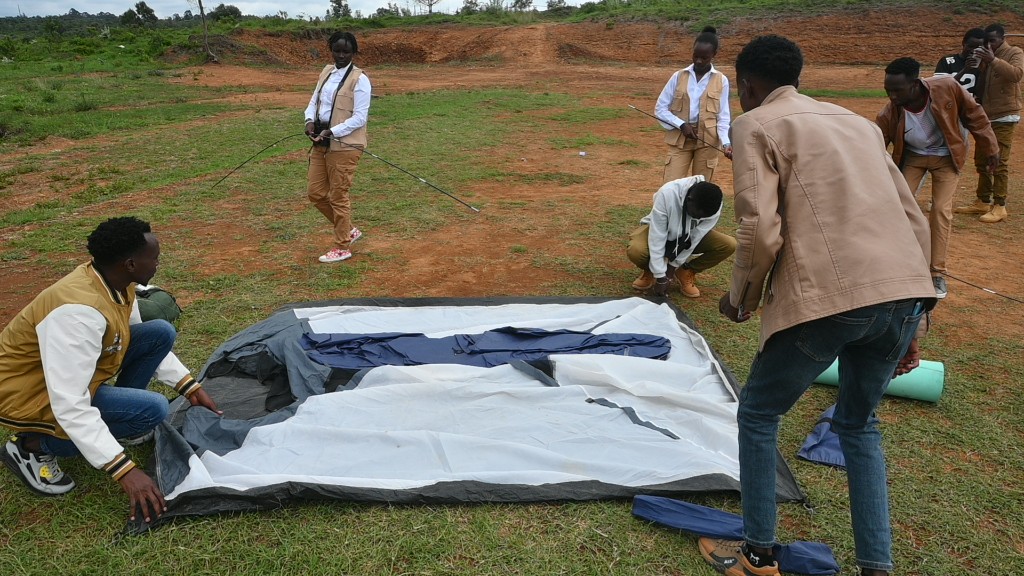 MMTVC Tourism and Wildlife students assembling camping gear during outdoor practical training