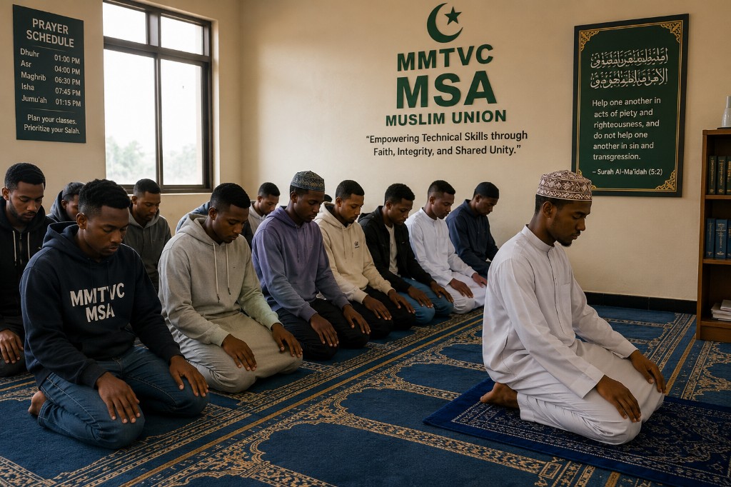 Muslim Union members in prayer at MMTVC