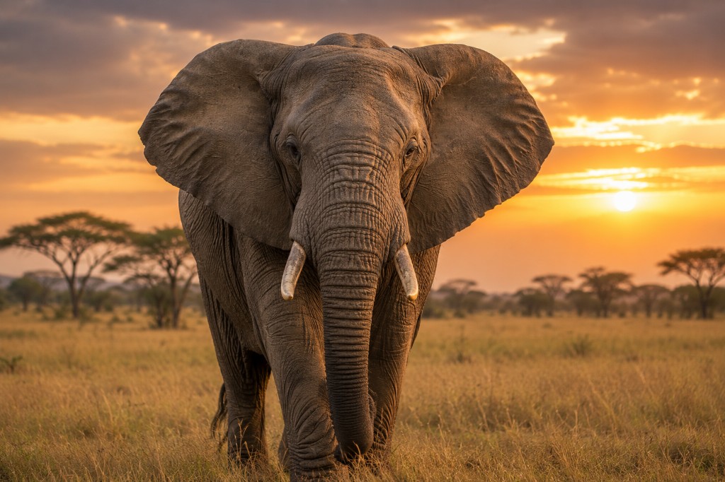 African Elephant at Sunset