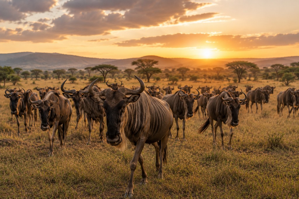 Wildebeest at Sunset